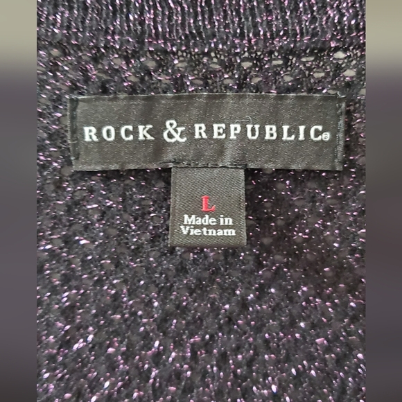 Rock And Republic Purple Metallic Sheer Mesh Long Sleeve Top. Sz L - Picture 2 of 6